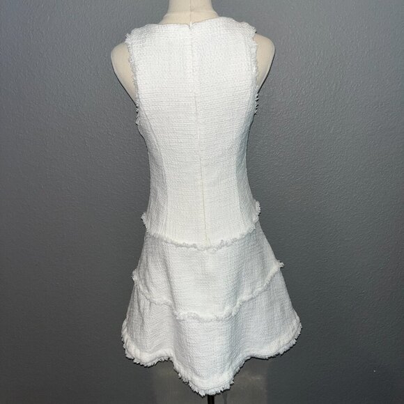 LIKELY Women's Boucle Tweed Fringed JEWEL DRESS Pure White Chanel Style NWOT 6 - Picture 5 of 13